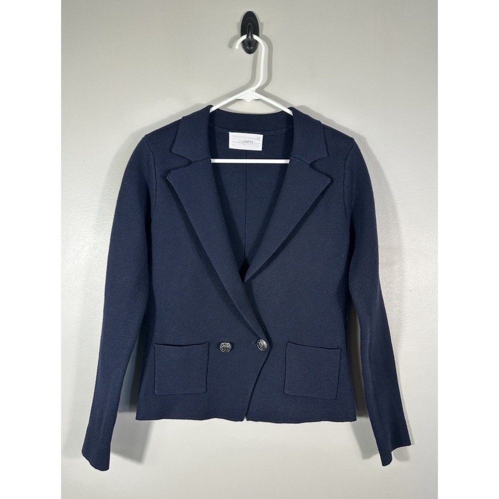 Six/Fifty Blazer Womens XS Blue Knit Heller Double Breasted Old Money Read‎